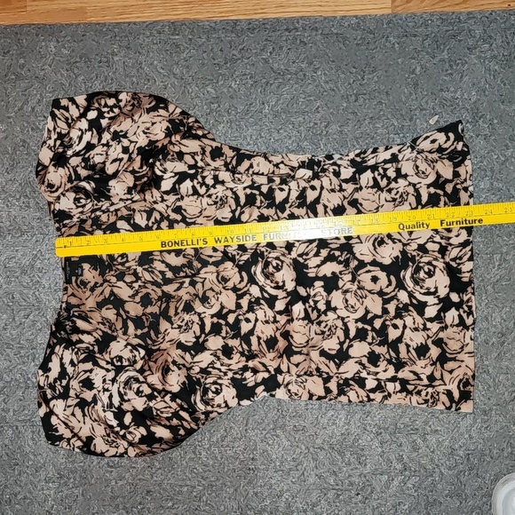 Ann Taylor wrap short puff sleeve blouse brown/black flower fairy fall 0 y2k - Picture 10 of 11